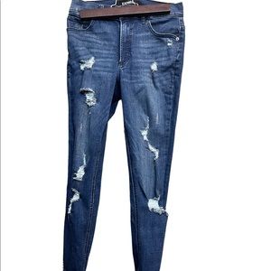 Like new express mid rise stretch skinny distressed jeans